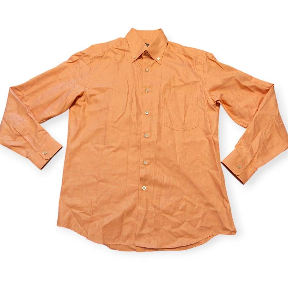 Ermenegildo Zegna Shirt Large L Orange Coral Terracota Cotton Oxford Button Down